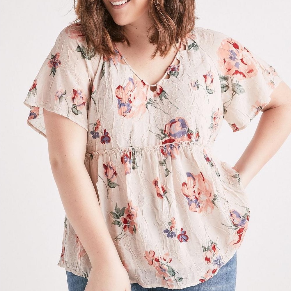Lucky Brand | Plus Size Floral Flutter Top